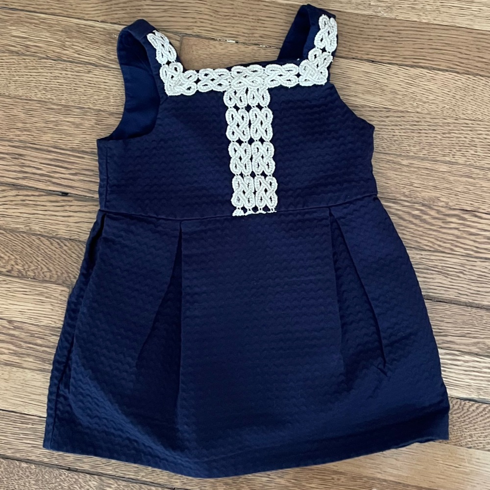 Janie and Jack navy dress gold trim girls 6-12 months dressy